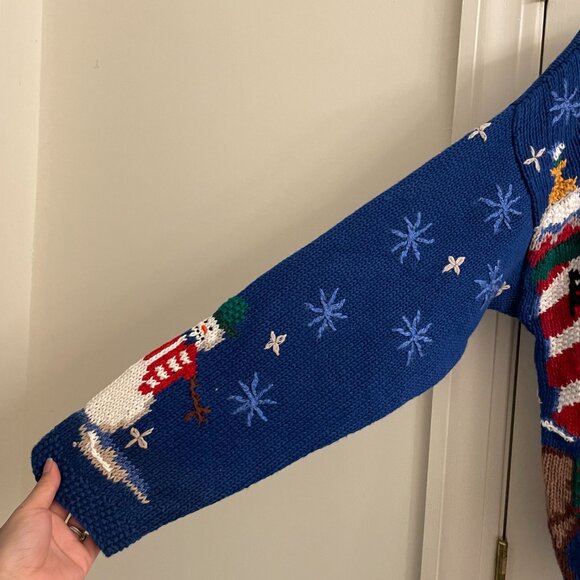 Vintage Signatures by Northern Isles Blue Santa Snowman Ugly Christmas Cardigan - Picture 9 of 11